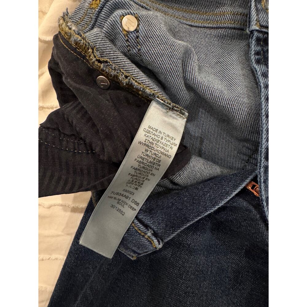 7 For All Mankind Luxe Vintage Slim Kick Jeans Deep Soul Raw Hem Women's 27 - Picture 15 of 16